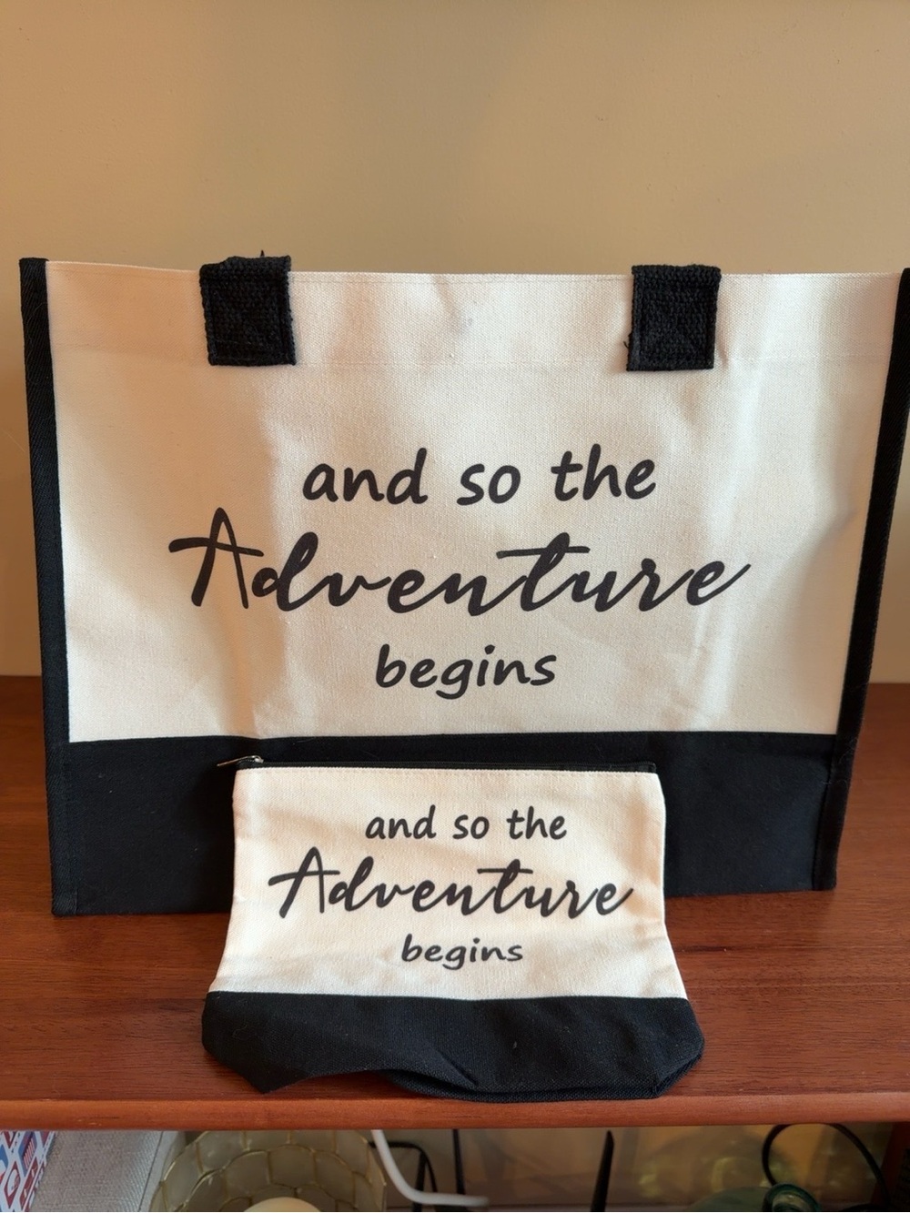 New Adventure Begins Canvas Tote Bag & Matching Zipper Pouch Wedding Bridal Gift